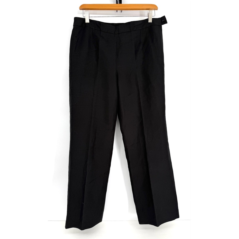 Kasper Black Linen Blend Straight Leg Dress Pants Side Zip Womens Sz 6P Petite